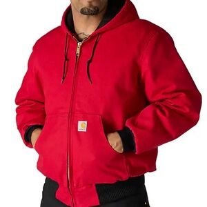 Carhartt Men's Industry Red Duck Hooded Bomber Jacket 50th Anniversary